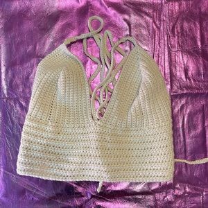 Cream crochet tie back halter crop top